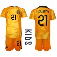 Niederlande Frenkie de Jong #21 Heimtrikotsatz Kinder WM 2022 Kurzarm (+ Kurze Hosen)